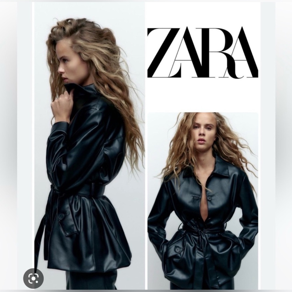 Zara Faux Leather Belted Coat